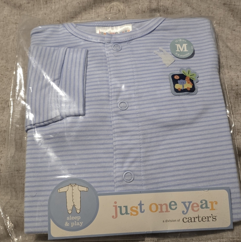 5 For 25$ Just One Year By Carter's Blue Striped Sleep And Play Footie Onesie